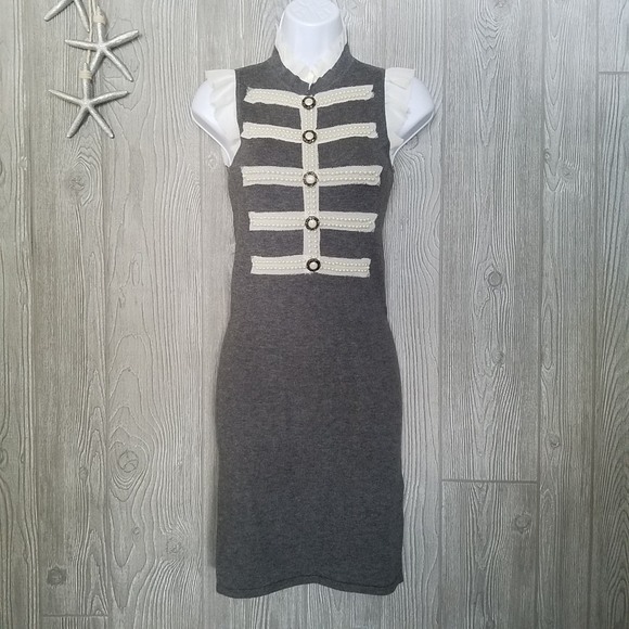Twelve by Twelve Dress XS Gray Military Pearls Sleeveless - Picture 1 of 9